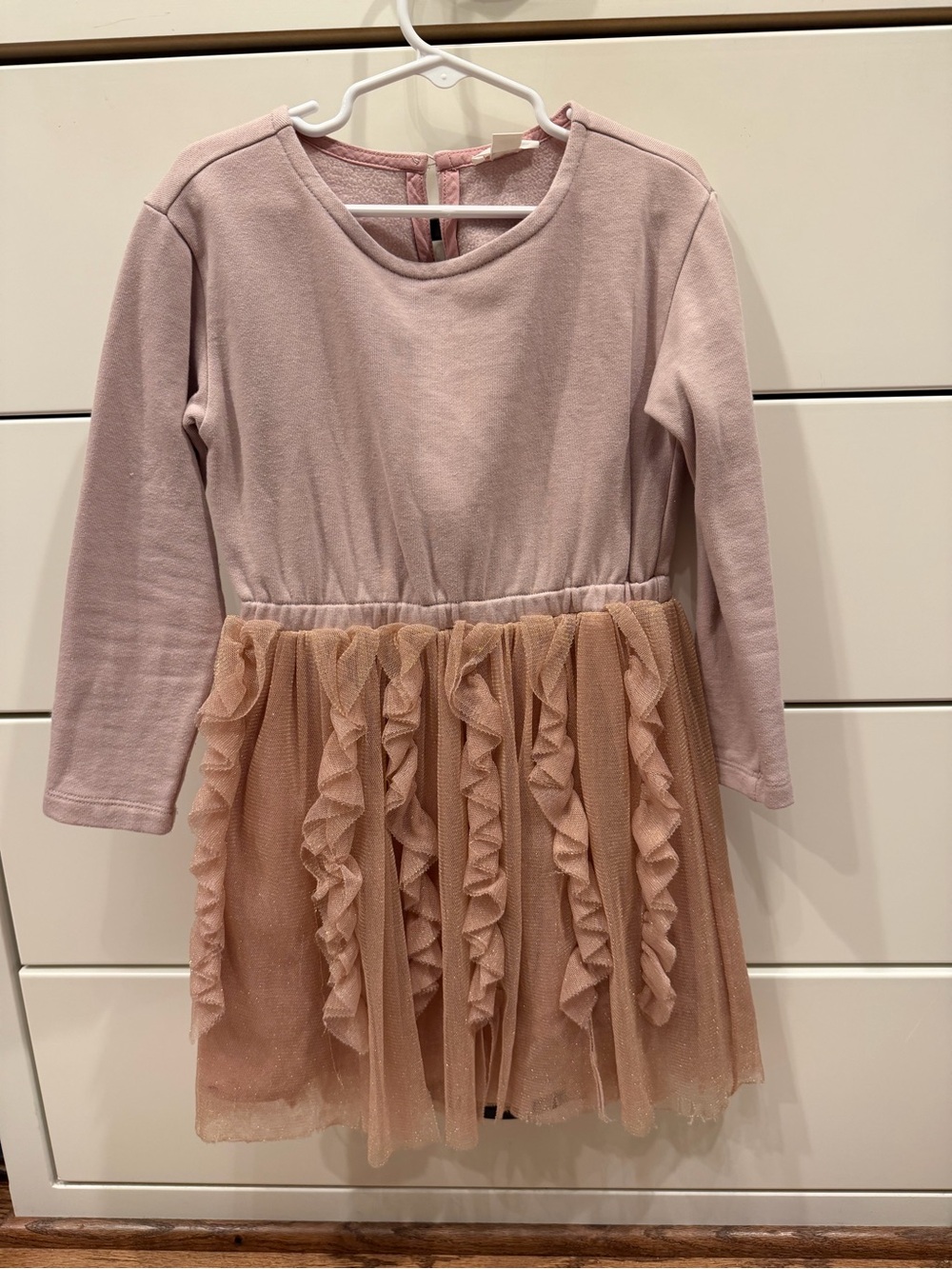 Crewcuts Long-Sleeve Pink Tulle Ruffle Dress